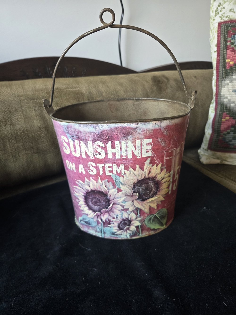 Sunshine on a Stem Decorative Sunflower Metal Bucket - Red